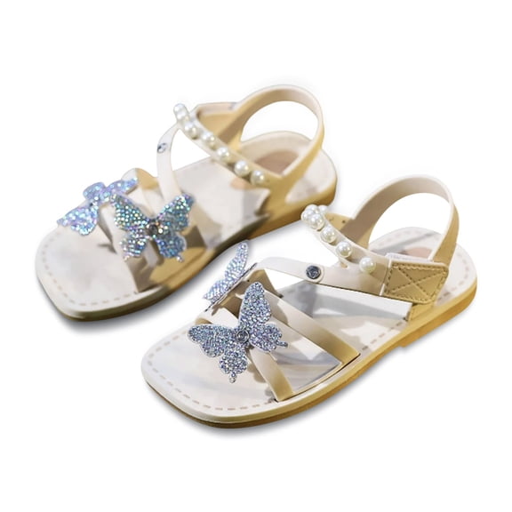 Toddler Girls Pearl Strap Sandals, Sparkly Butterfly Open-Toe Summer Shoes