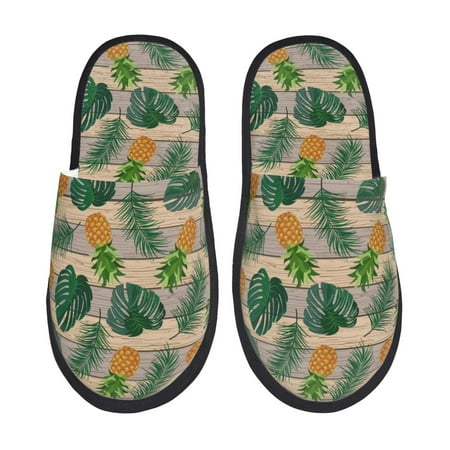 

House Slippers for Women and Men Pineapples Palm Leaves Comfy Fuzzy Bedroom Slippers Furry Home Shoes for Indoor Outdoor