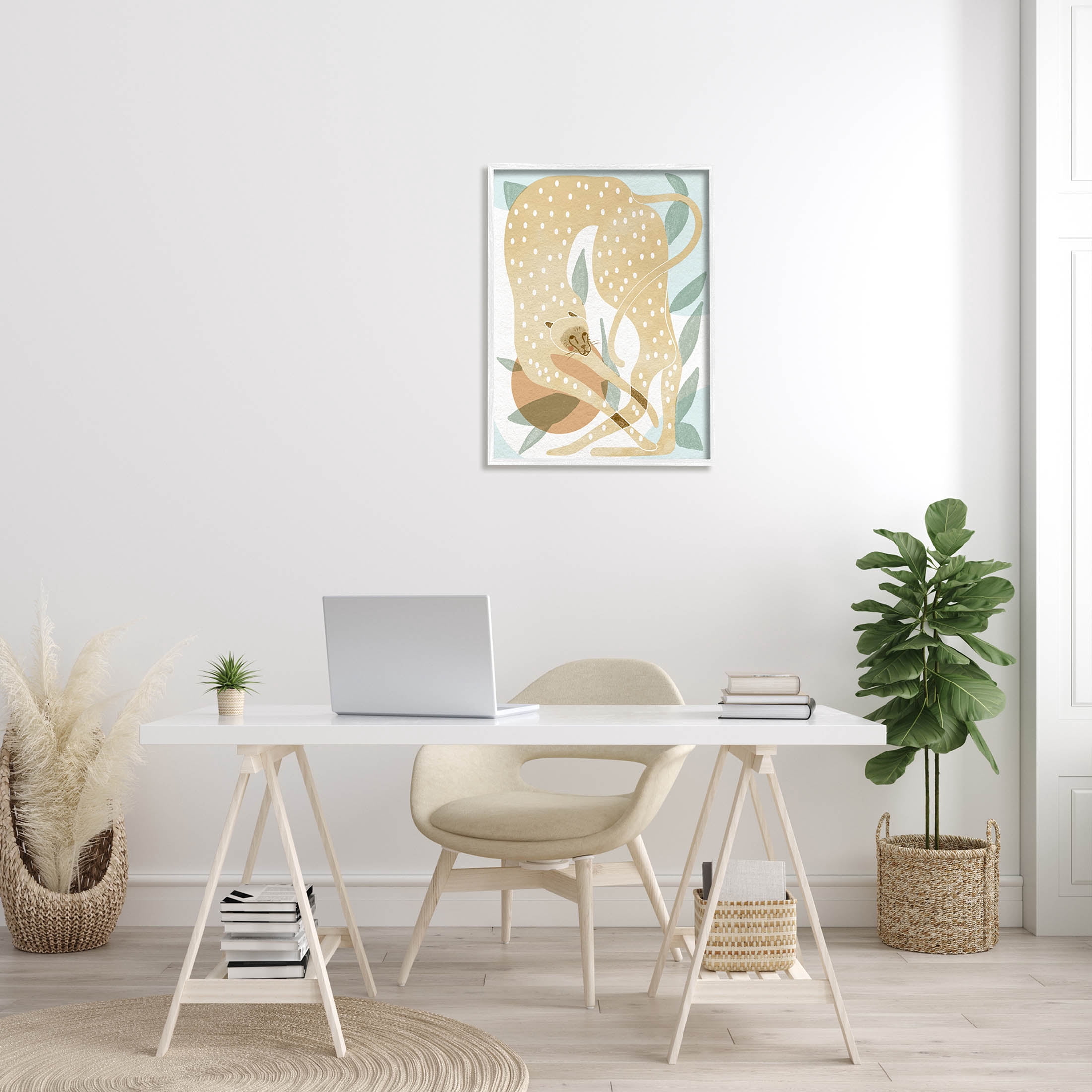Cheetah Jungle Contemporary Shapes Animals & Insects Graphic Art White Framed Art Print Wall Art