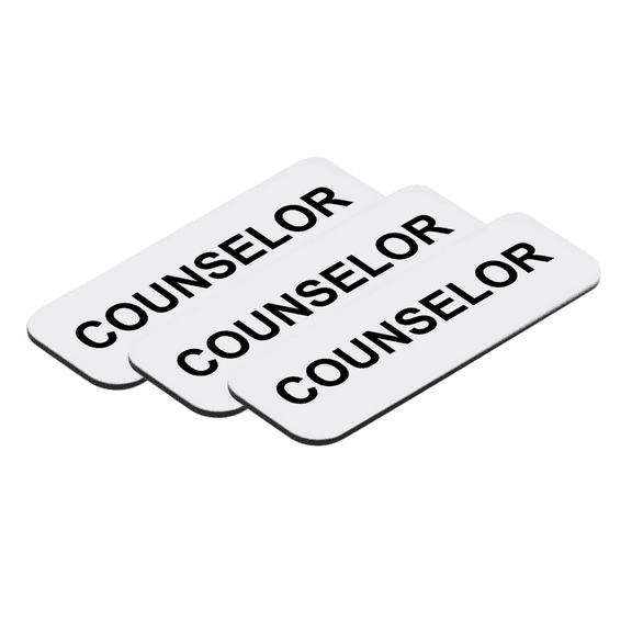 Counselor 1 x 3" Name Tag/Badge, White, (3 Pack)
