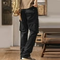 thumbnail image 4 of Qgtaibl Cotton Cargo Pants for Men Drawstring Elastic Waist Straight Leg Athletic Pant Multi-Pockets Hiking Joggers Tactical Pants Black (Mens M), 4 of 5