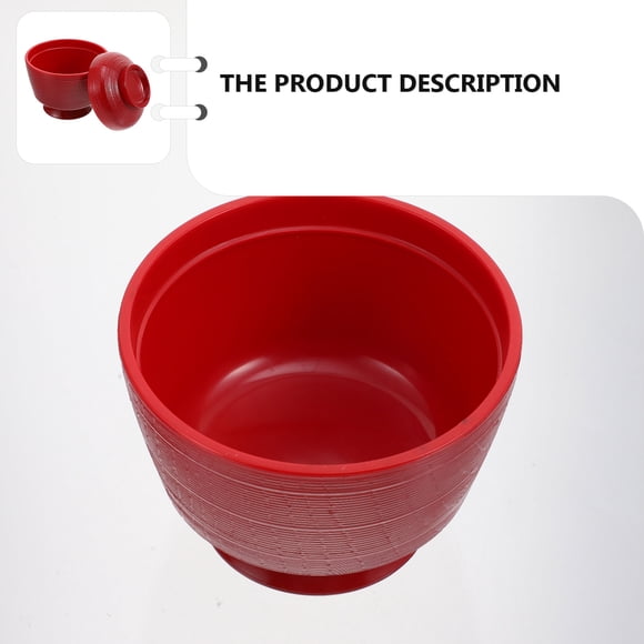FONDOTIN Japanese Dishes Miso Bowl with Lid Round Red Plastic Dust-proof 1 Set