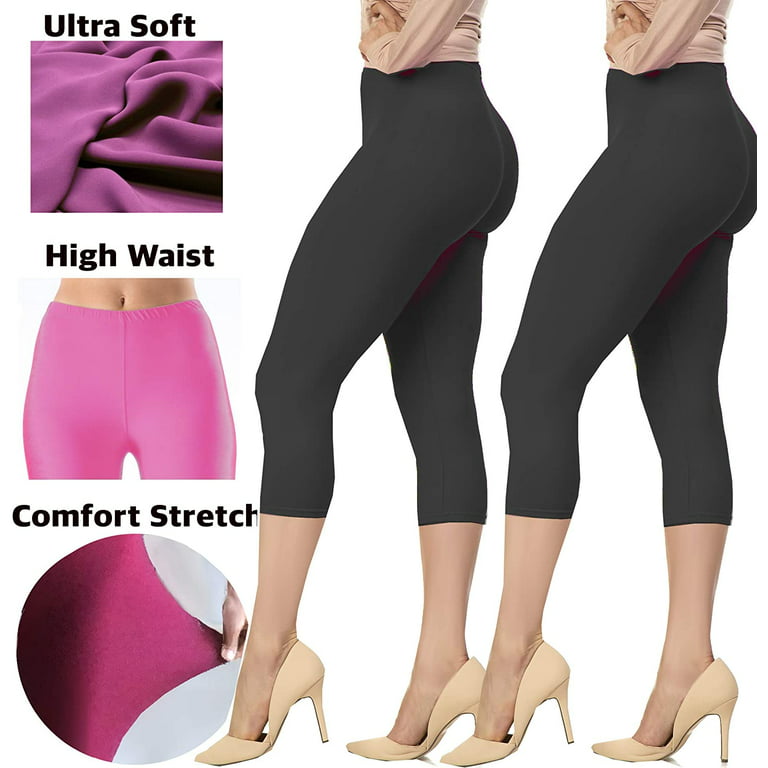 LMB Capri Leggings for Women Buttery Soft Polyester Fabric, Black x 2, XL -  3XL