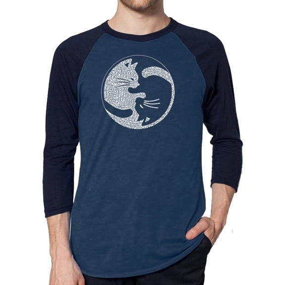 Men's Raglan Baseball Word Art T-shirt - Yin Yang Cat