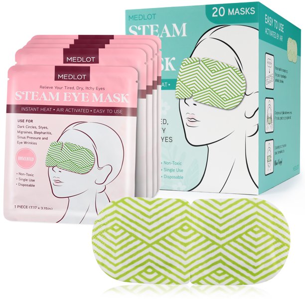 LotFancy Heated Eye Mask, 20 Disposable Steam Warm Eye Patches for Dry