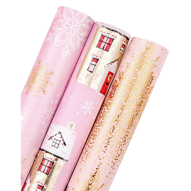 WRAPAHOLIC Rose Gold Grey Christmas Wrapping Paper Roll Holiday Design Metallic Foil Shine