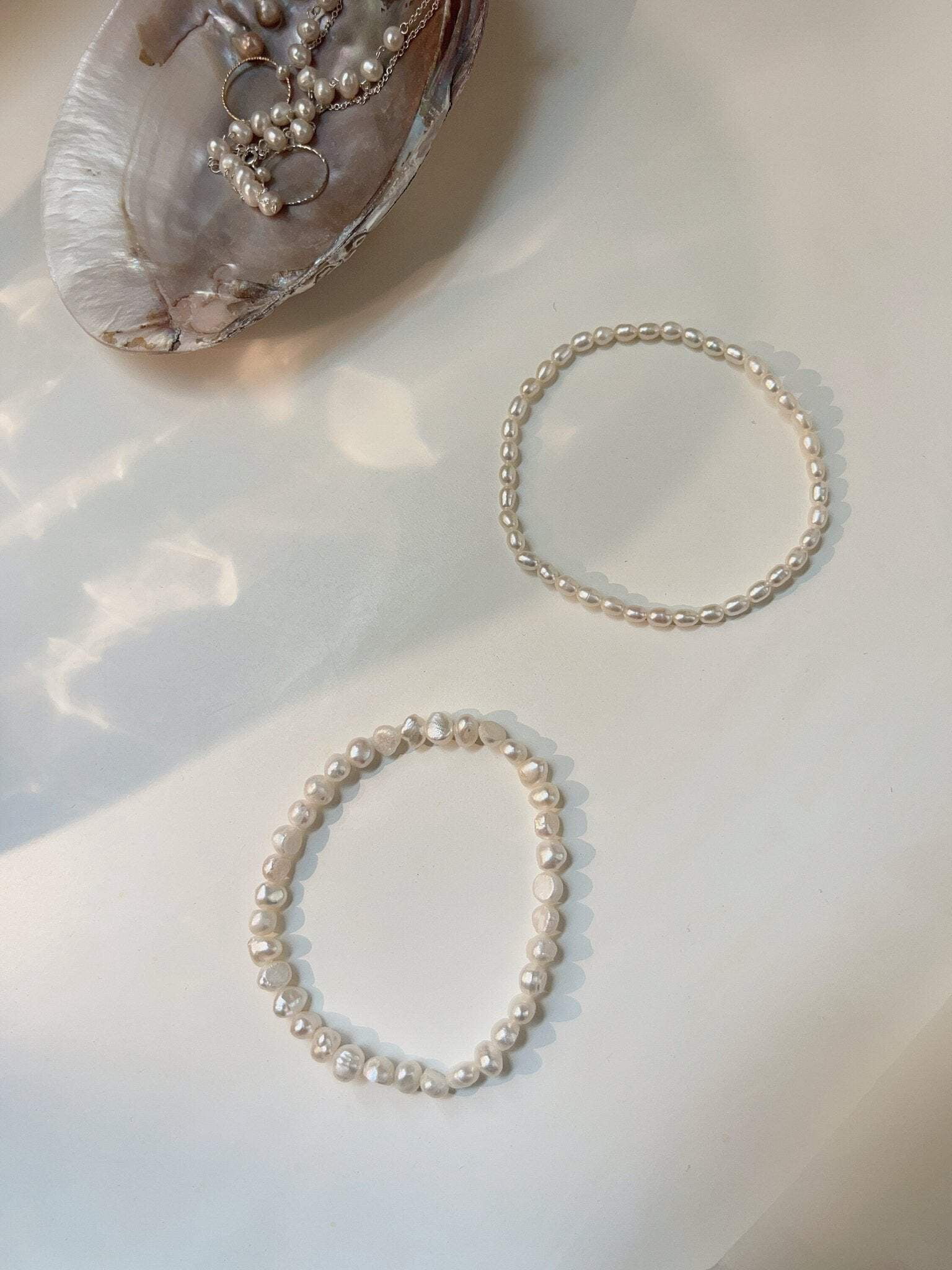 Fresh Water Pearl Stretch Anklet with Baroque or Rice Pearl - Shanali Jewelry