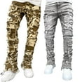 thumbnail image 2 of lanema Mens Stacked Jeans Fit Ripped Jeans Destroyed Straight Denims Pants Vintage Hip Hop Trouser Streetwear, 2 of 21