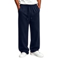 thumbnail image 4 of Resicozy Wide Leg Sweatpants Men Casual Straight Fleece Sweat Pants Athletic Workout Gym Jogger with Pockets Navy S, 4 of 5