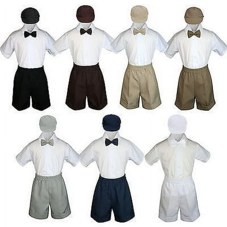 

Boys Toddler Formal Vest Shorts Suits Black Navy Brown Bow Tie Hat 4pc Set S-4T