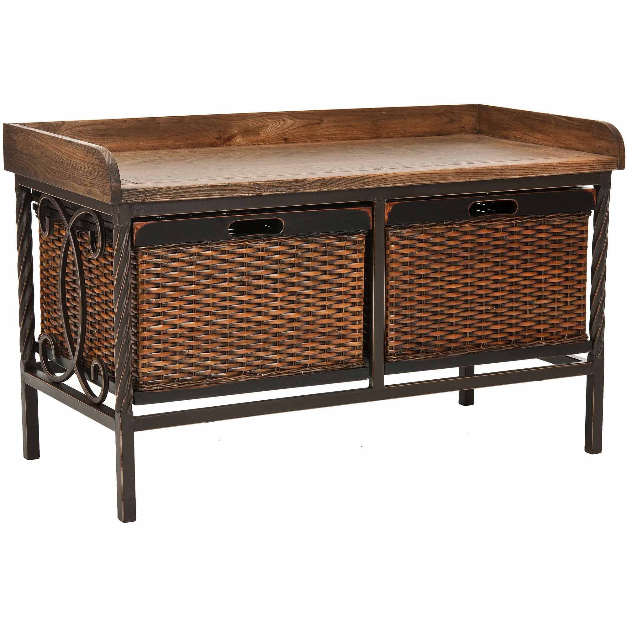 SAFAVIEH Noah Rustic 2 Drawer Wooden Storage Bench, Antique Pewter/Oak