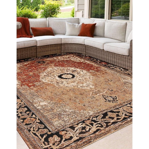 Unique Loom Outdoor Traditional Collection Area Rug - Olde (10' Square Multi/Beige)