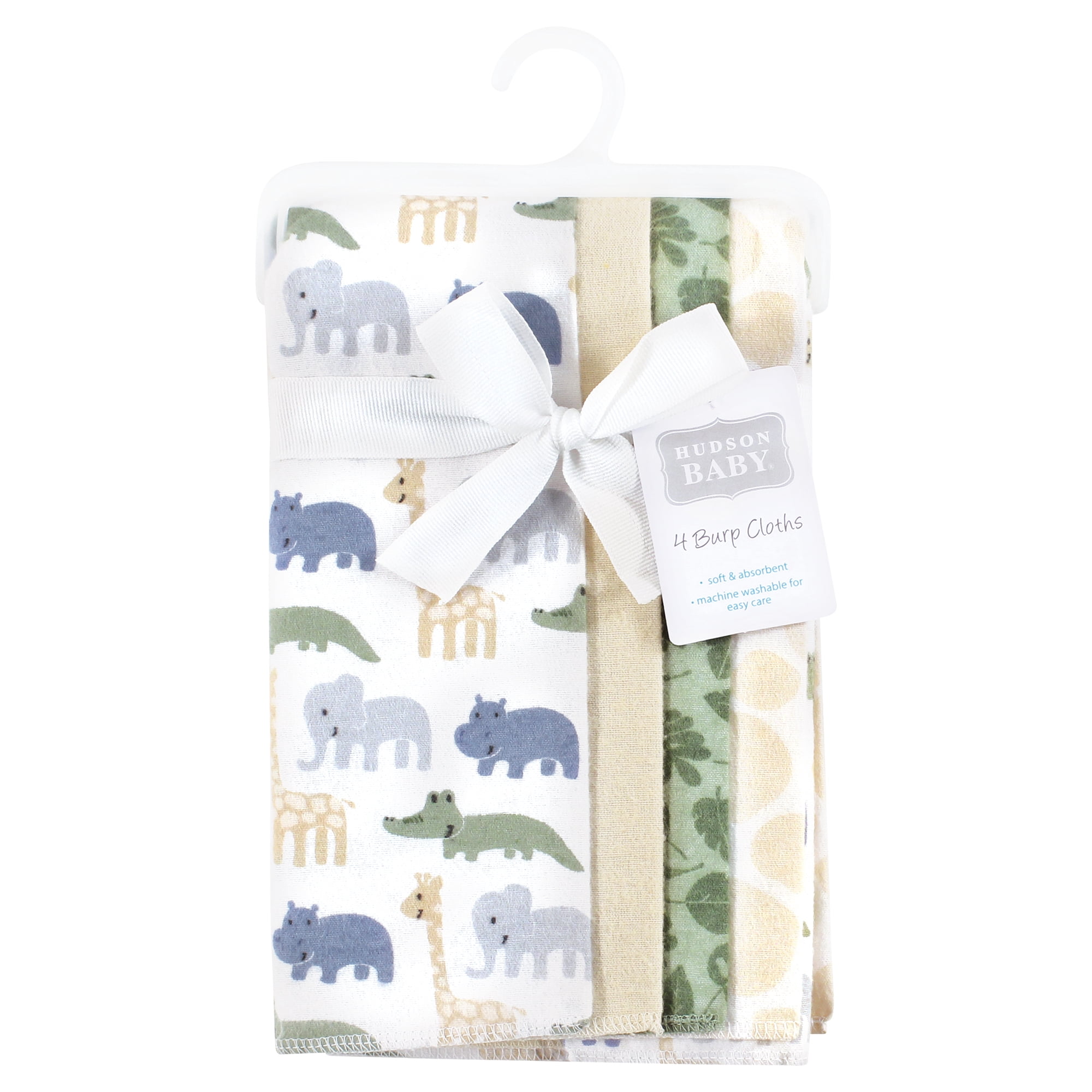 Hudson Baby Unisex Baby Cotton Poly Flannel Burp Cloths, Wild Leaf Safari 4-Pack, One Size