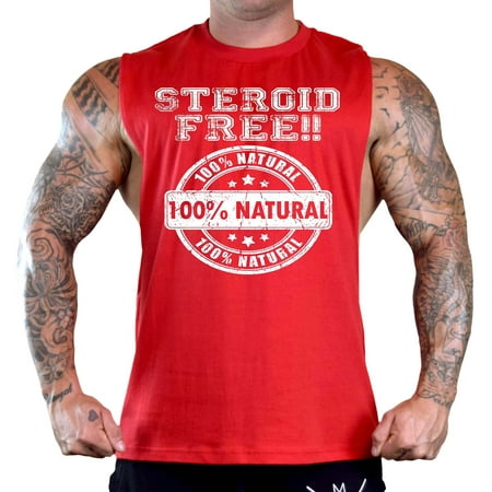 Men's All Natural Steroid Free Sleeveless Red T-Shirt Gym Tank Top Small