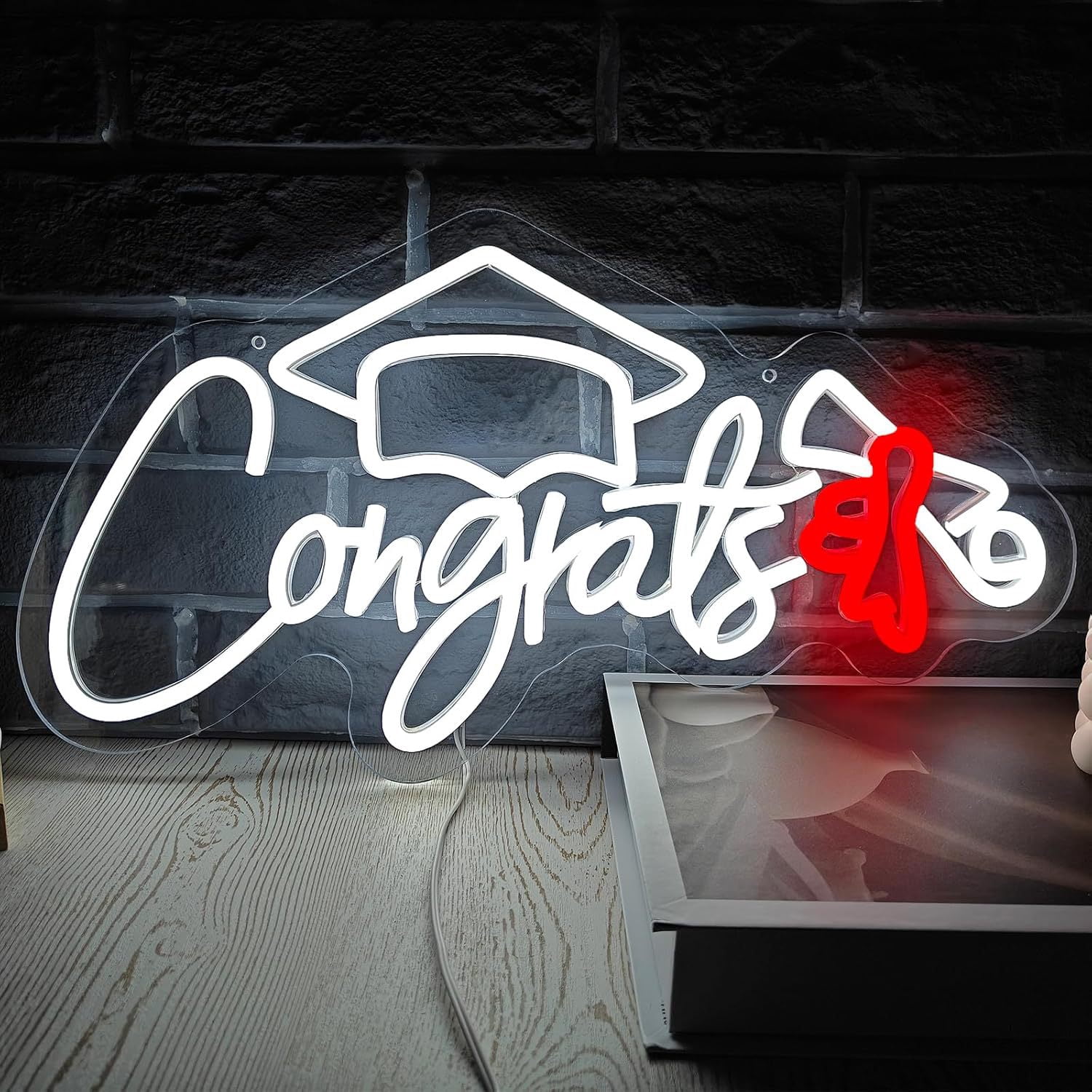 Congrats Grad Neon Sign W/ Graduation Cap,Congrats Grad Sign for Backdrop,Grad Neon Lights for Bedroom,Graduation Led Signs Class of 2026,Graduation Gift for Room Dorm Decor