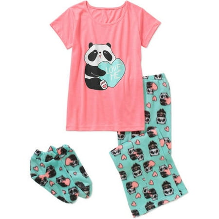 Girls' 3 Piece Sleepshirt, Pants, and Slipper Set (Big Girls & Little Girls)