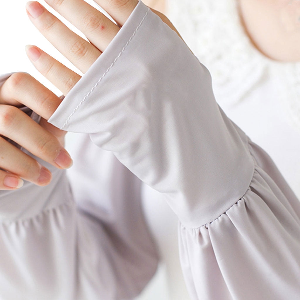 Women Ice Silk Sleeve UV Protection Thumbs Hole Shawl Cuff Gloves Arm Sleeve Z 