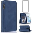 thumbnail image 1 of Compatible with OnePlus 8 OnePlus8 5G UW Tmobile Wallet Case Tempered Glass Screen Protector Zipper Leather Flip Cover Card Holder Stand for One Plus8 1 Plus 1plus One+ 1+ 1+8 Verizon Women Blue, 1 of 7