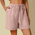 thumbnail image 2 of Womens Casual Shorts Solid High Waist Cotton Linen Elastic Waist Summer Girls Bottoms Shorts, 2 of 5