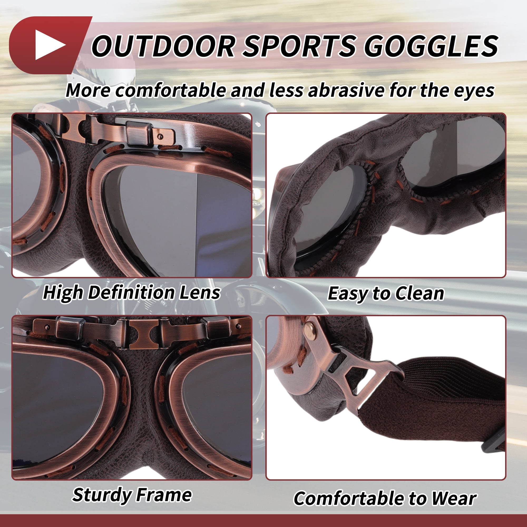 Unique Bargains 1 Set Motorcycle Riding Goggles Foldable PC PU Polyurethane Outdoor Sports Sunglasses for Motocross Dirt Bike ATV Silver Tone Lens Brown Frame