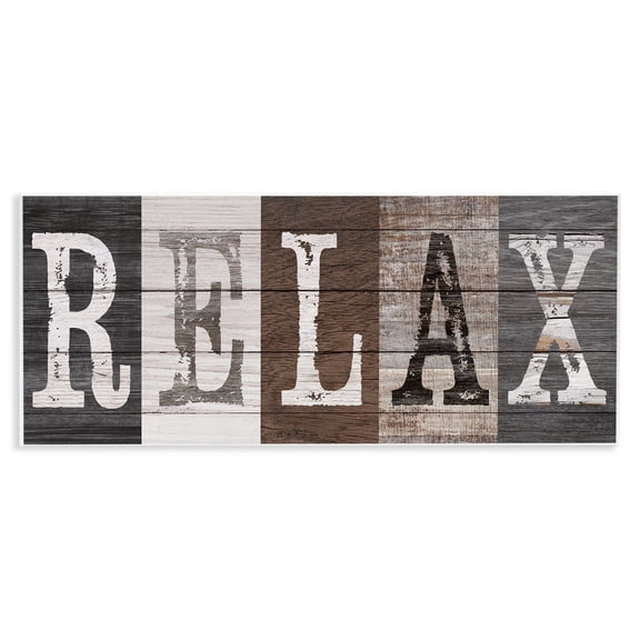 Stupell Industries Rustic Bathroom Relax Letters Quotes and Sayings Painting Unframed Art Print Wall Art, 17 x 7