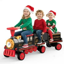 TOKTOO 12V Powered Ride on Toy Train for Kids, Ride on Train Locomotive & Train Carriage W/ Rubber Wheels, Storage Box-Red