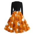 thumbnail image 4 of LWavelet Women's Long Sleeve Fit-and-Flare Dress, Patchwork Bunny & Carrot Print with Satin Bow Belt for Casual & Easter Outfits Saffron L, 4 of 4