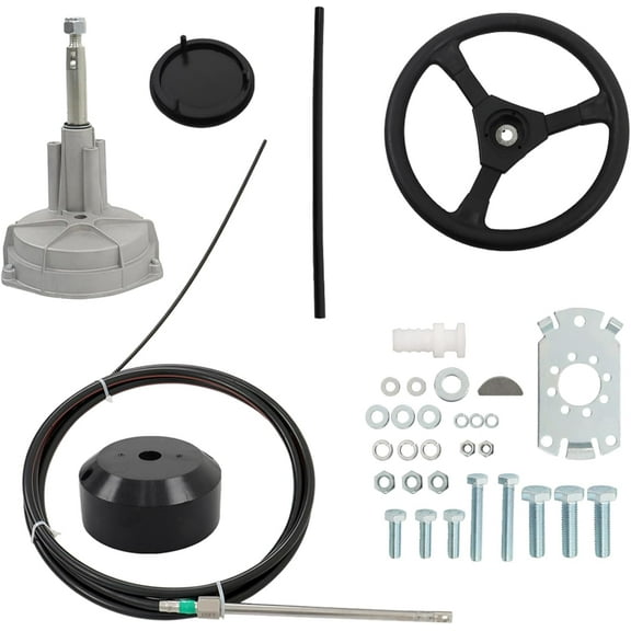 LABLT Outboard Steering System 15 Outboard Steering System 15 Feet Boat Steering Cable with 13.5 Wheel Marine Steering System