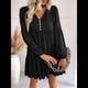 thumbnail image 4 of Vestidos Cortos de Larga para Mujer, Cuello en V, Informales, Holgados, con Vuelo, con , Estilo Bohemio para Vacaciones, para Otoño Negro XL, 4 of 8