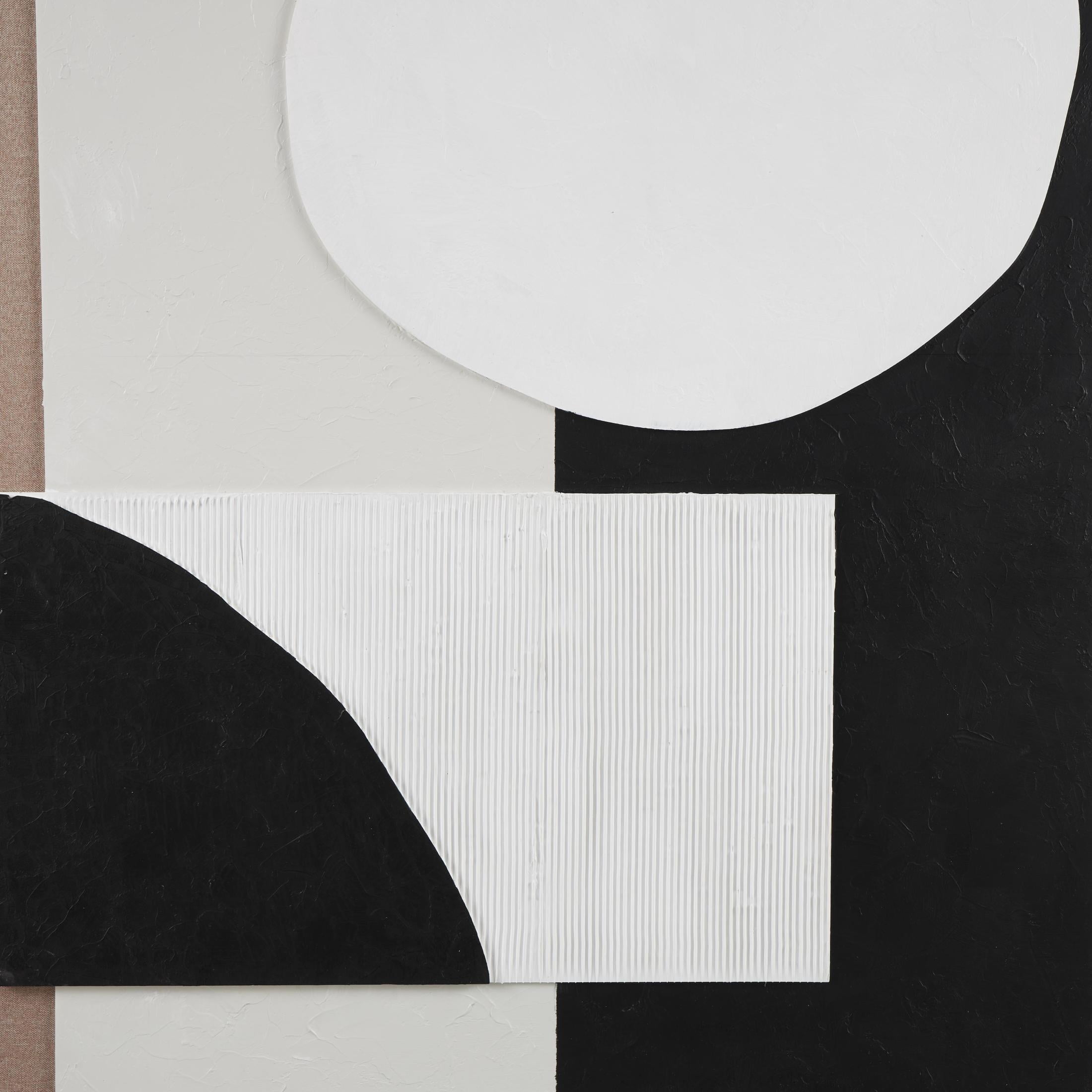 41" x 57" Textured Geometric Framed Wall Art with Abstract Black and White Shapes and Fabric Backing, by DecMode
