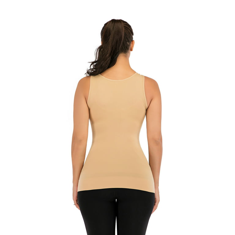 STTOAY Women's Seamless Shaping Tank Tops Tummy Control Body Shaper with  Built in Bra, Beige, 3XL 