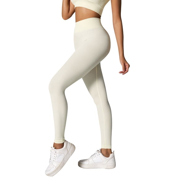 Women's High Waisted Ribbed Seamless Yoga Leggings Tummy Control Workout Pants