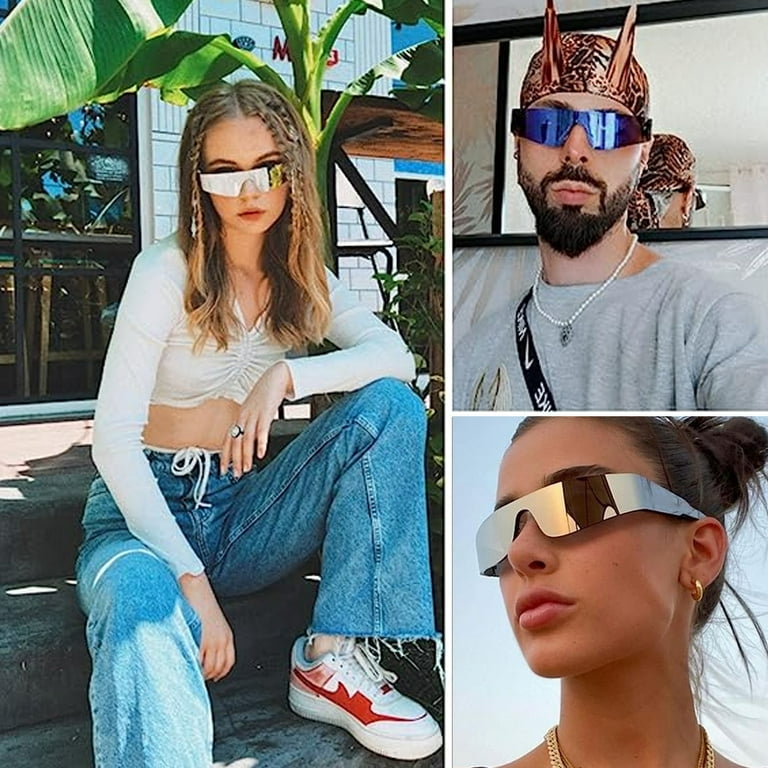 Sohindel Wrap Around Sunglasses for Women Men Fashion One Piece Flat Top Shield Eyewear Y2K Futuristic Mirrored Shades, Men's, Size: One Size