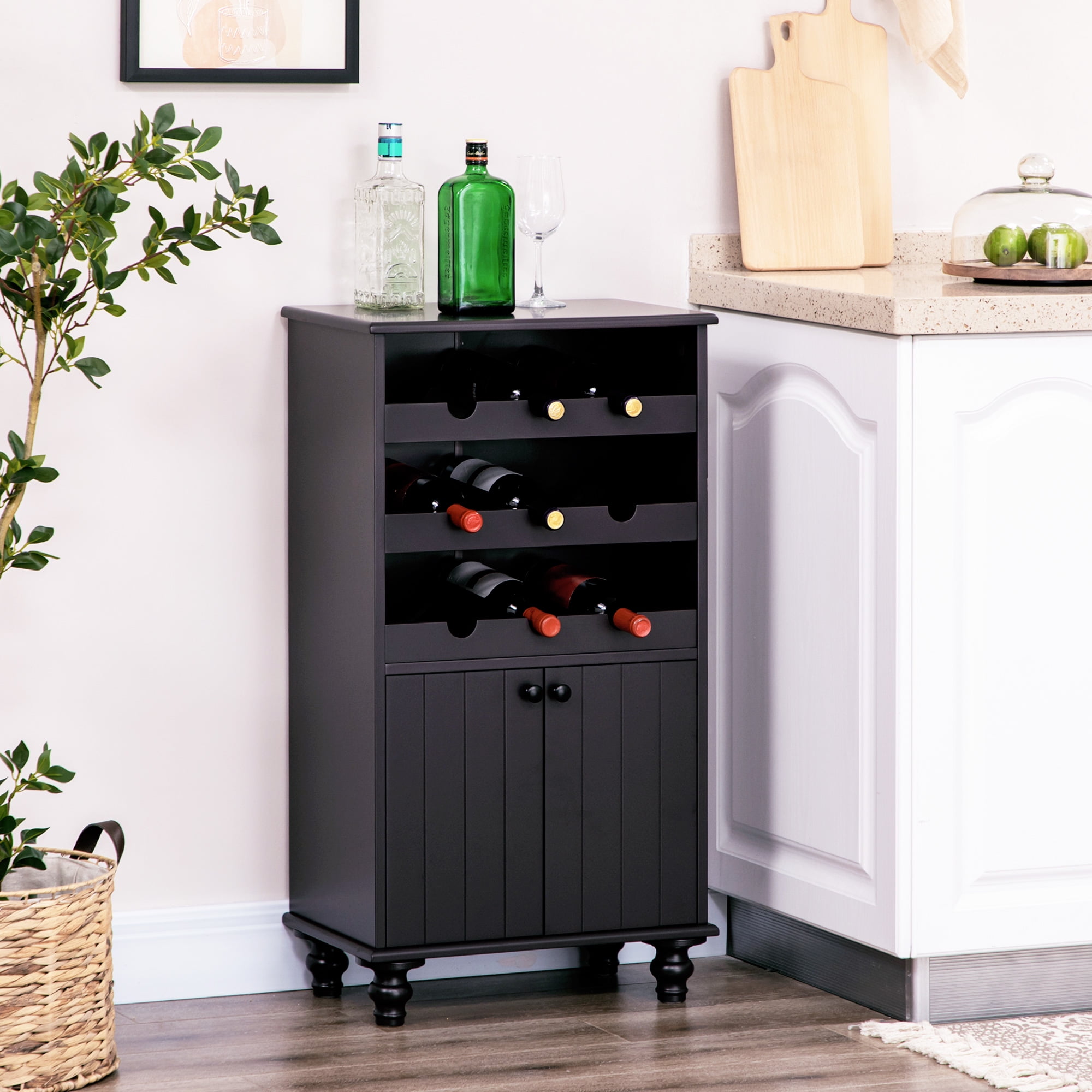 HOMCOM Liquor Cabinet with 9 Bottle Wine Rack Wine Cabinet with Cupboard Walmart