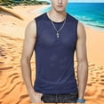 thumbnail image 2 of Tank Tops Men Summer Mesh Hollow Solid Color Round Neck Sleeveless Muscle Bodybuilding Gym Workout Vest Tshirts Outwear,Blue,XL, 2 of 4