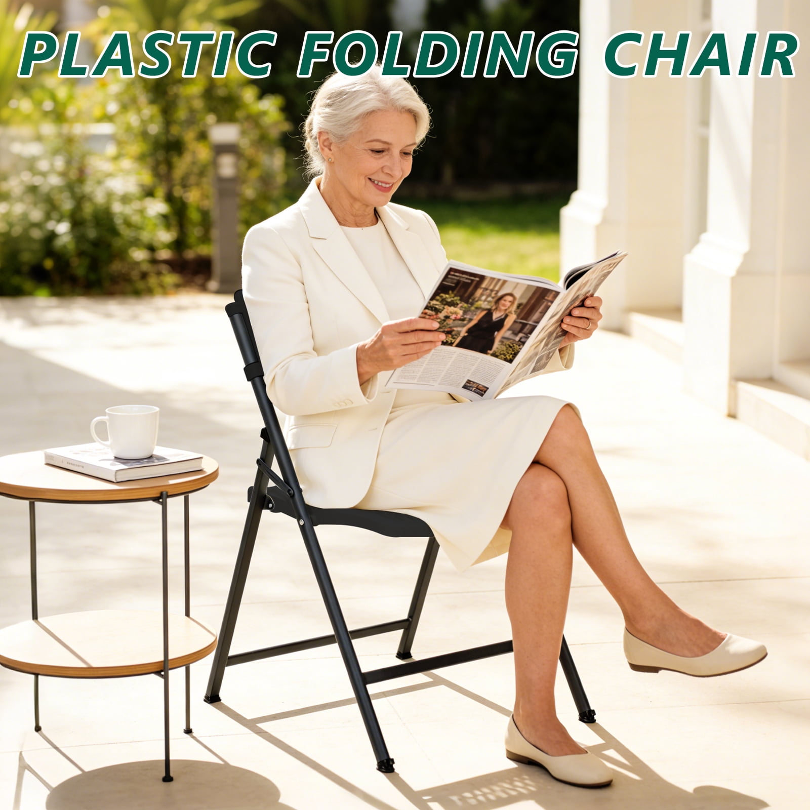 WLLJOY 4 Pack Folding Chair, 350 Lb Weight Capacity, Fold chair with Breathable Seat Indoor/Outdoor Foldable Chairs for Picnic, Weddings Black
