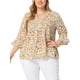 thumbnail image 1 of Blusa floral de cuello en V con pliegues y mangas 3/4 para mujeres de tallas grandes Agnes Orinda, 4X, blanca, para el Día de la Madre, 1 of 7