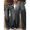 thumbnail image 5 of Womens Wide Straight Leg Mid Rise Baggy Pocket Denim Jeans Without Belt Black XXL, 5 of 8