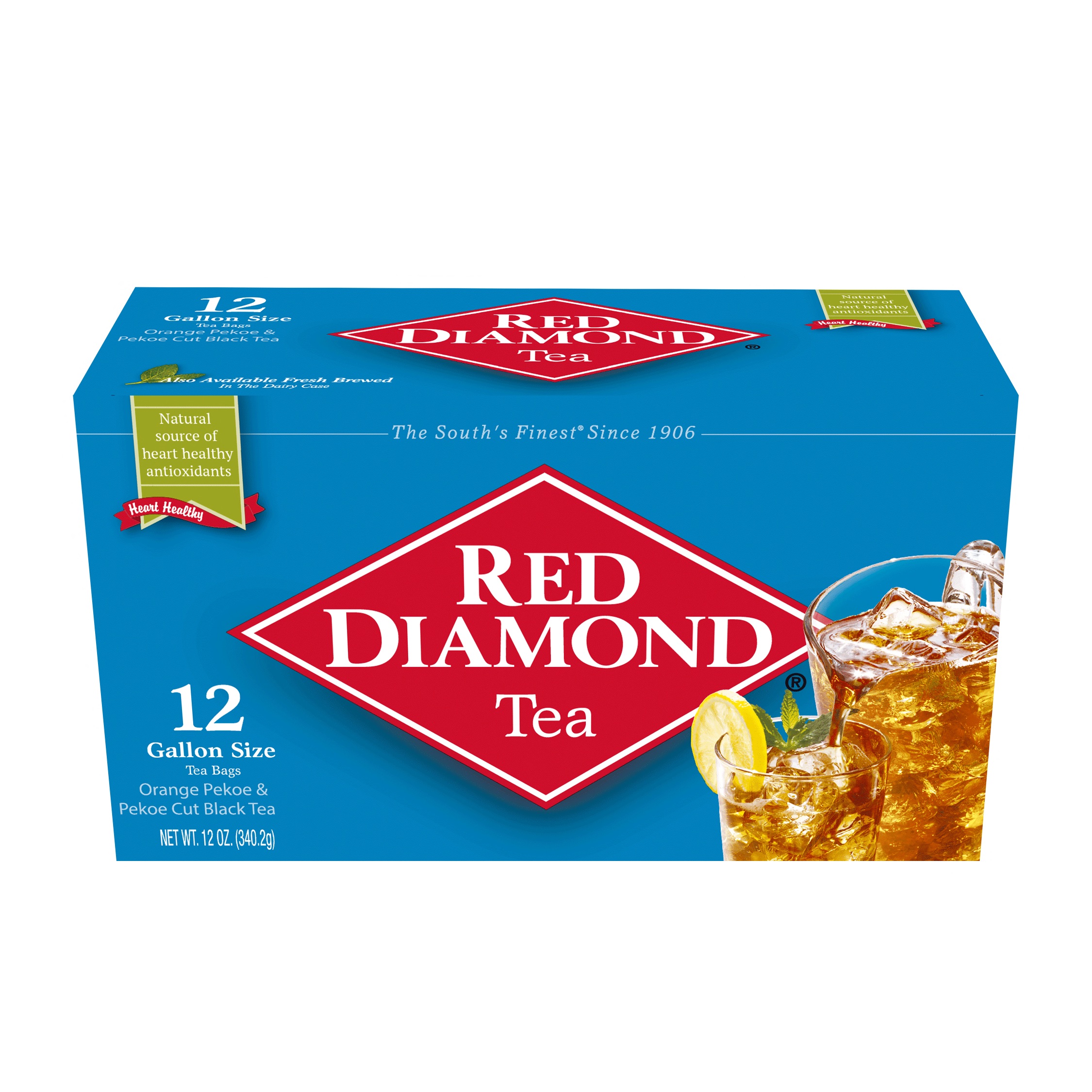 Red Diamond Pekoe and Orange Pekoe Tea Bags, Iced Tea, Gallon Size Tea Bags, 12 ct