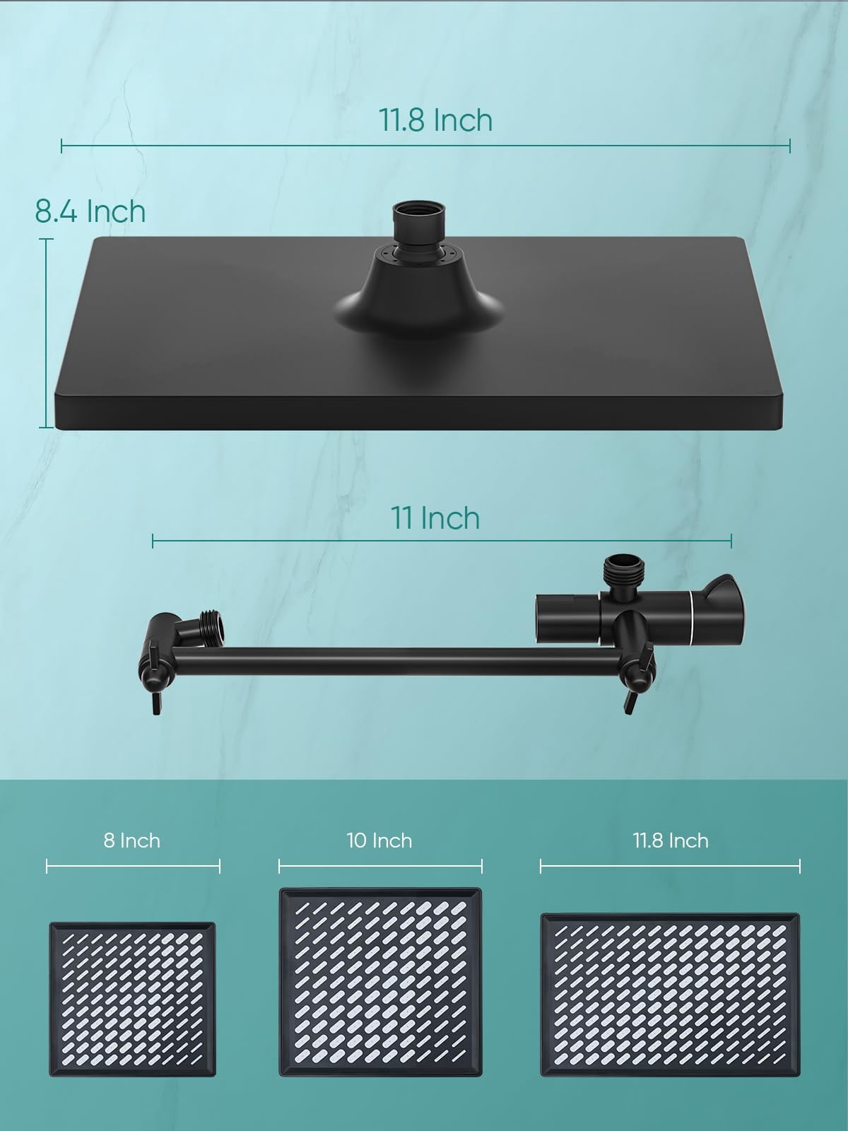 11.8 Inch Rain Shower Head With 6 Modes Handheld Water Spray High Showerhead Combo 11 Adjustable Extension Arm  Black