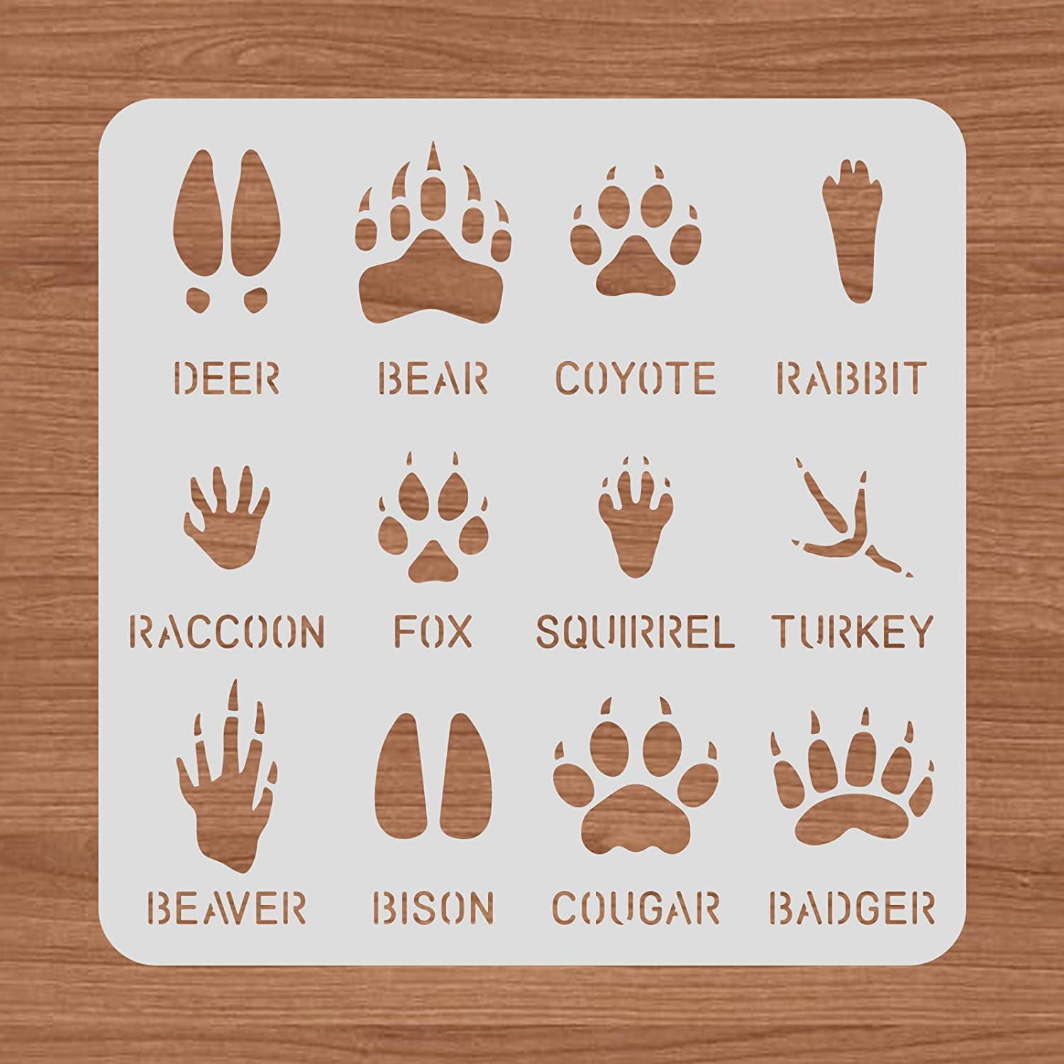 12 Type Animal Footprint Paw Stencils, 12x12