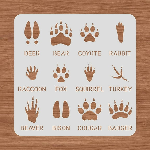 12 Type Animal Footprint Paw Stencils 12x12" Deer/Bear/Rabbit/Fox/Turkey Drawing Stencils for Wood Wall Painting and Scrapbooking diy Footprint