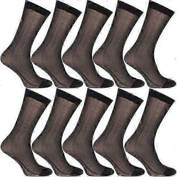 10 Pairs Mens Ultra Thin Dress Socks Silk Sheer Business Socks Soft Nylon Work Trouser Sox Mid Calf,black