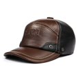 thumbnail image 1 of Men's Genuine Cowhide Leather Baseball Cap with Earflaps, Warm Autumn Winter Hat, 1 of 6