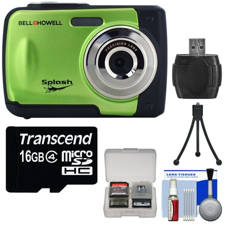 Bell & Howell Splash WP10 Shock & Waterproof Digital Camera (Green) with 16GB Card + Tripod + Reader + Kit