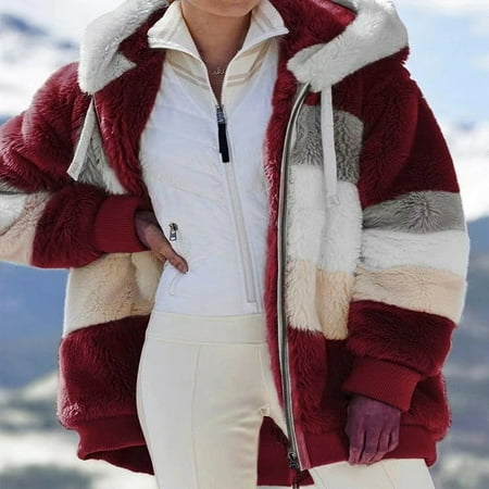 

Ana Women Warm Teddy Bear Fluffy Coat Ladies Fleece Zip Jacket Outwear Hooded Jacket