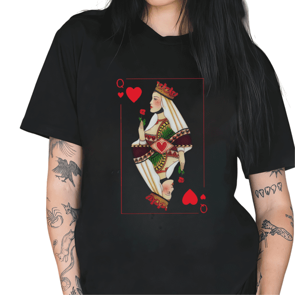 Cozymy Women's Queen of Hearts Playing Card Graphic Short Sleeve Crew Neck T-Shirt Casual Cotton Top