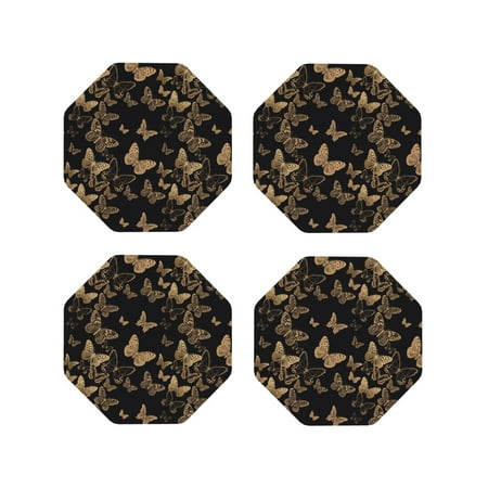 

Fuzoiu Modern Golden Butterfly Print Leather Coasters Set Drink Coasters Set of 4 for Tabletop Protection Durable PVC Coasters Home Décor and Housewarming Gift-Octagon