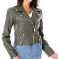 thumbnail image 2 of Women's Lambskin Real Leather Stylish Jacket Biker Motorcycle Slim Fit Gray Coat W204, 2 of 4