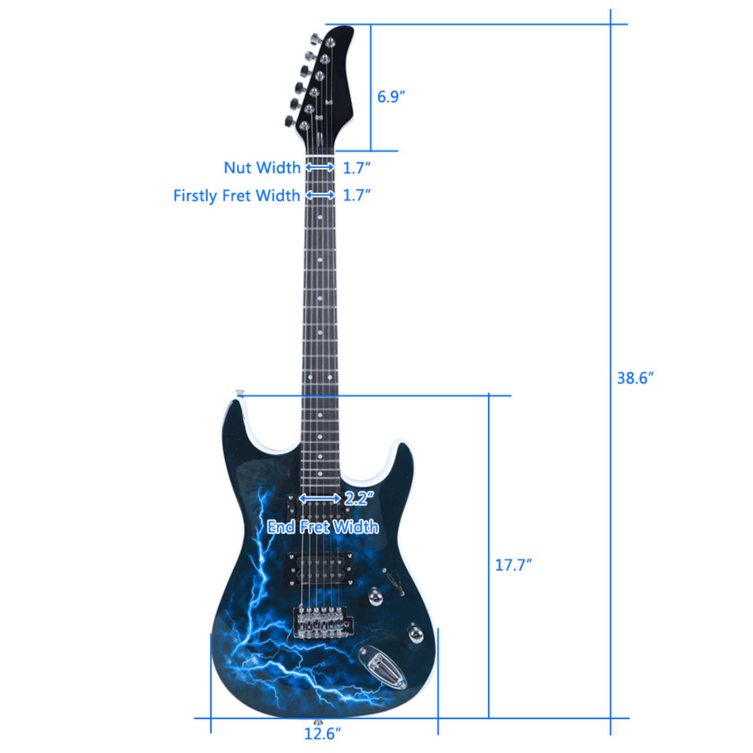 Hassch Electric Guitar with Big Bag, Beginner Kit with Strap, Plectrums and Power Cord, Blue & White